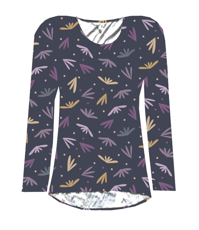 EAJ868 DITSY BLOOMS COTTON LONG SLEEVE PRINTED TEE