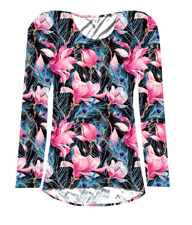 EAJ868 WOODLAND LILY COTTON LONG SLEEVE PRINTED TEE