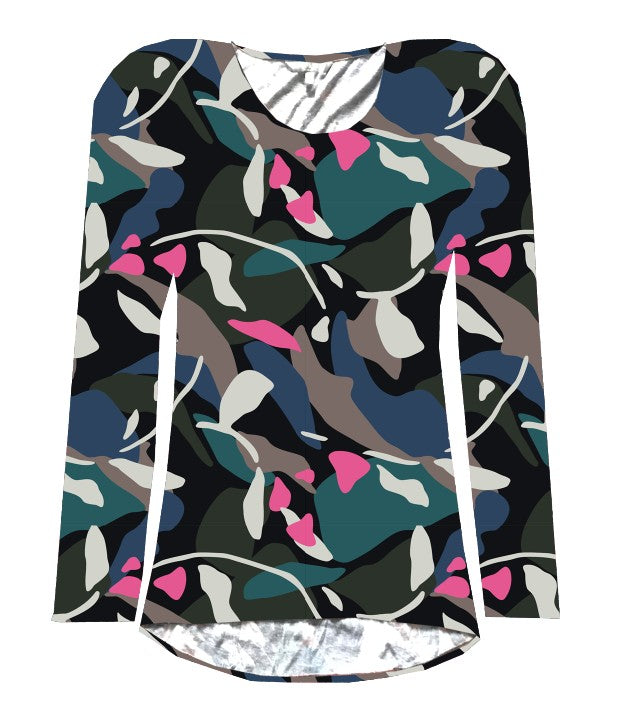 EAJ868 CALYPSO COTTON LONG SLEEVE PRINTED TEE