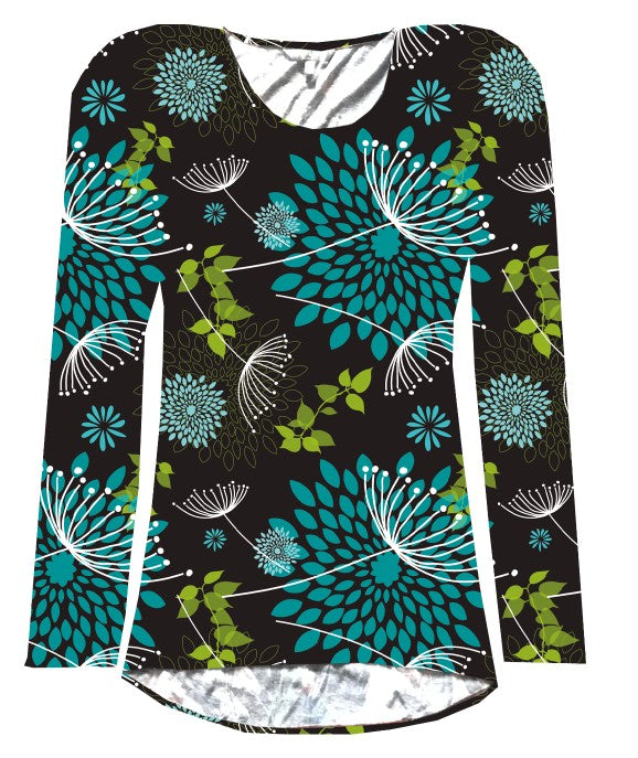 EAJ868 DANDELION BOUQUET COTTON LONG SLEEVE PRINTED TEE