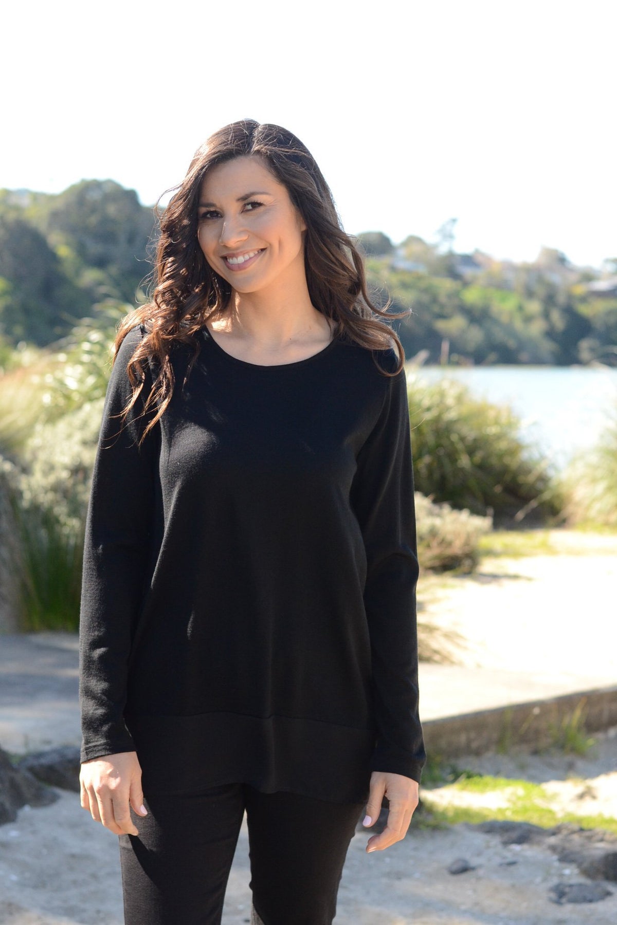 LONGLINE MERINO TOP A-LINE ROUND NECK - LONGLINE MERINO TOP A-LINE ROUND NECK - Ebony Boutique NZ