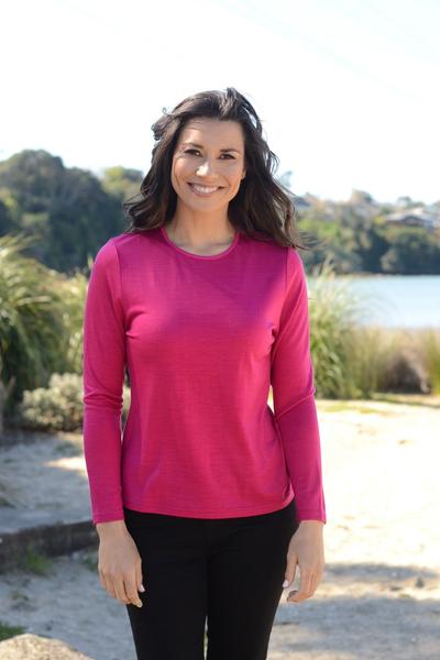 MERINO JUMPER SATIN ELASTIC TRIM ROUND NECK - MERINO JUMPER SATIN ELASTIC TRIM ROUND NECK - Ebony Boutique NZ