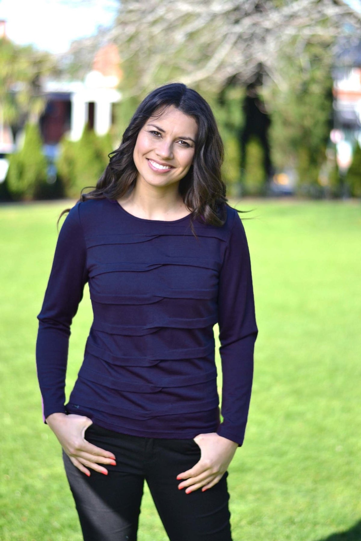 TUCK PLEAT TOP - EBAS608 Navy - Ebony Boutique NZ